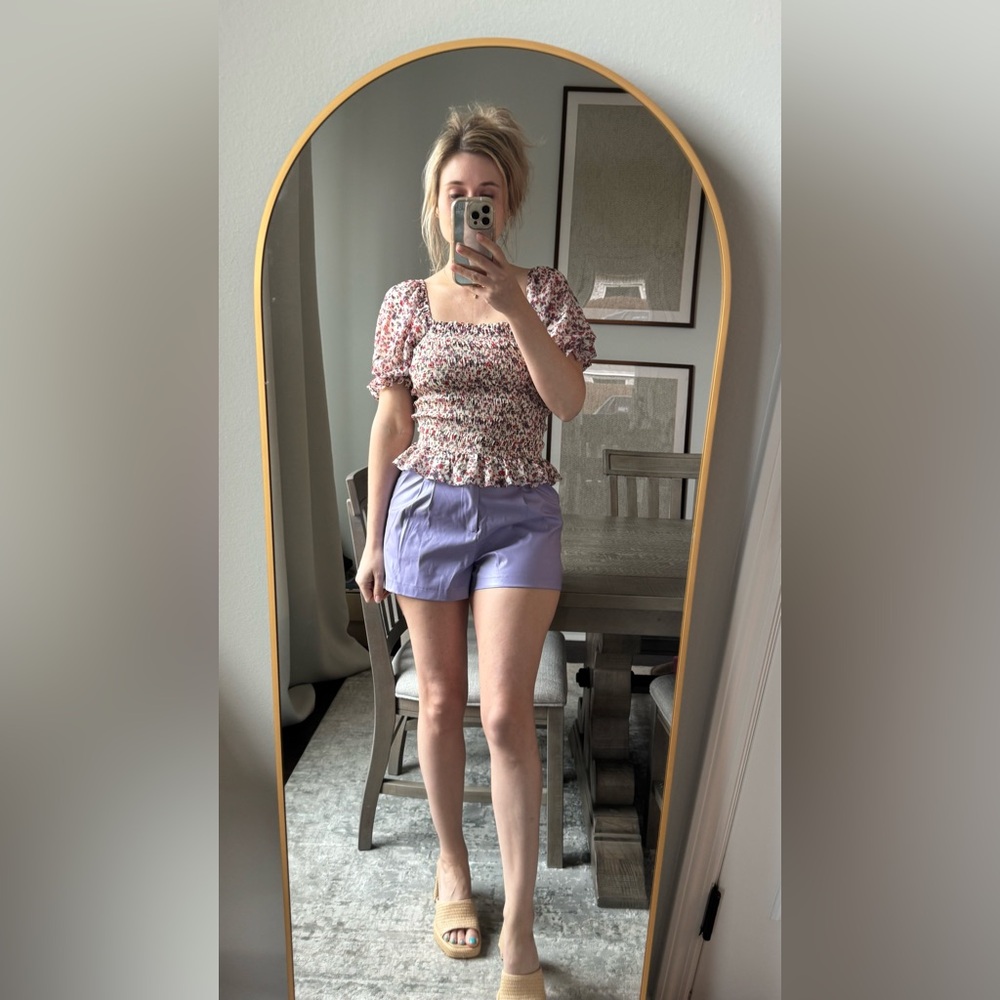 Lavender Purple Faux Leather Women's Shorts - Picture 16 of 16